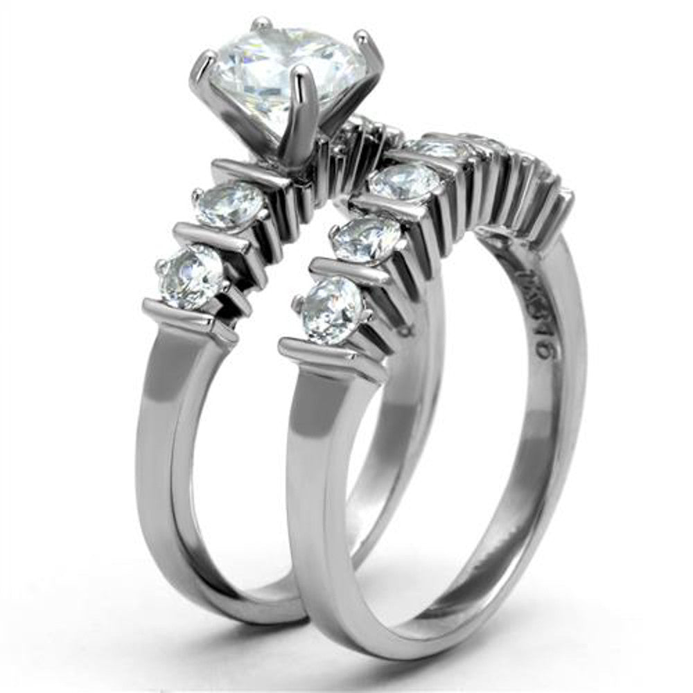 ARTK2869 Stainless Steel 2.38 Ct Round Cut Cz Women's Engagement Wedding Ring Band Set